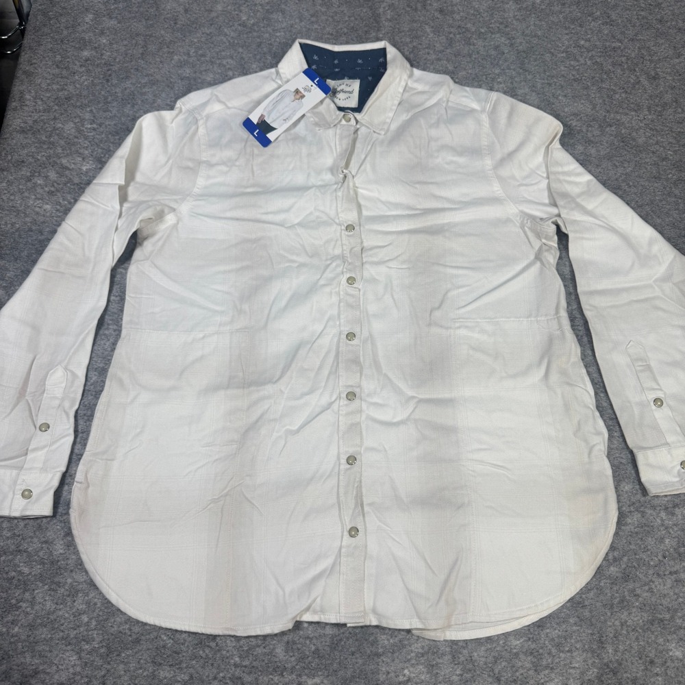 Jachs Girlfriend Womens Cream Plaid Snap Button Long Sleeve Shirt Large NWT